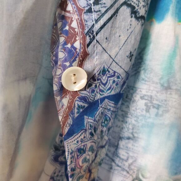 Eleanore Emaldi Paris Blouse Size S / M Cotton Made In Italy Watercolor Mandalas - Picture 7 of 16